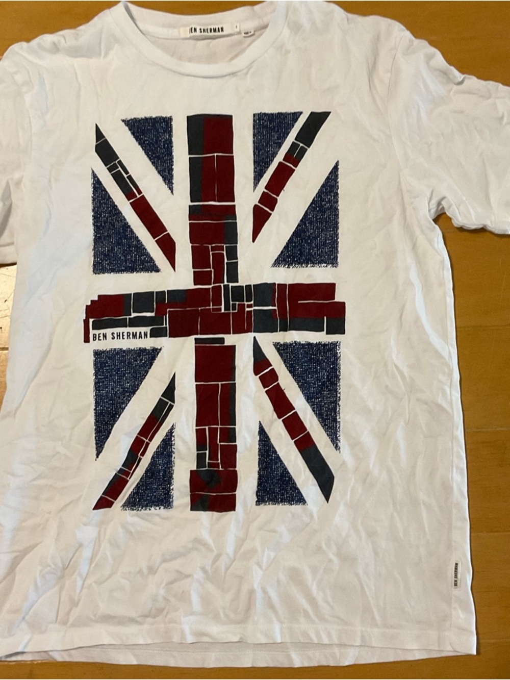 Ben Sherman White Tee with Stylized Union Jack in Red & Navy